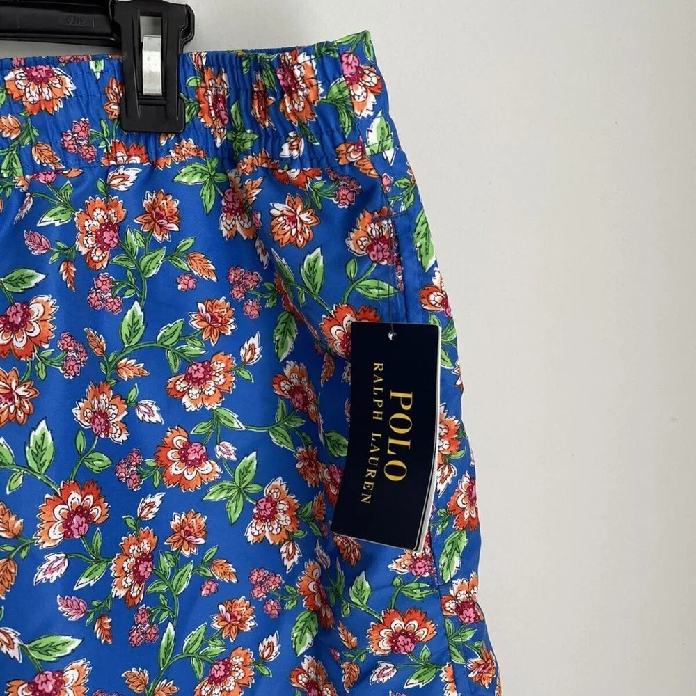 New POLO Ralph Lauren Multicolor Floral Tie Waist Men Swim Trunks